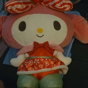 My Melody Plush Doll in Pink with Red & Green Holiday Outfit